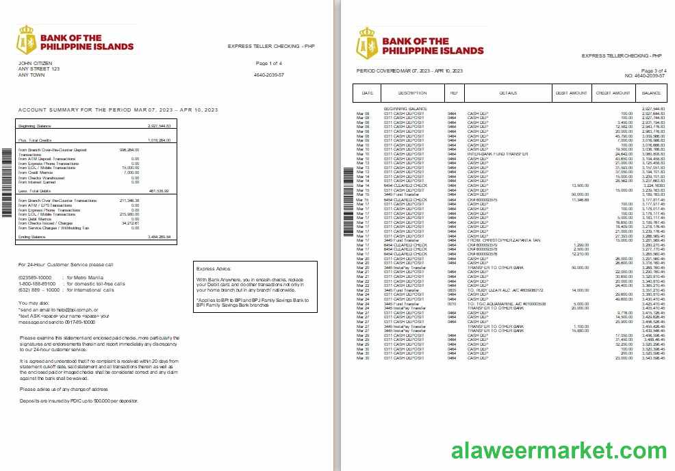 Philippines Bank of the Philippine Islands bank st 2 pages